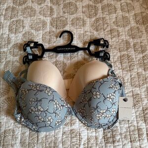 Lucky Brand Floral Print Bra in Blue and Cream